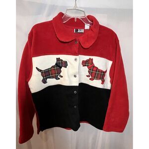 Women's P/L Scottish Terrier Dog Vintage Cardigan Sweater Fleece Bold Spirit 90s